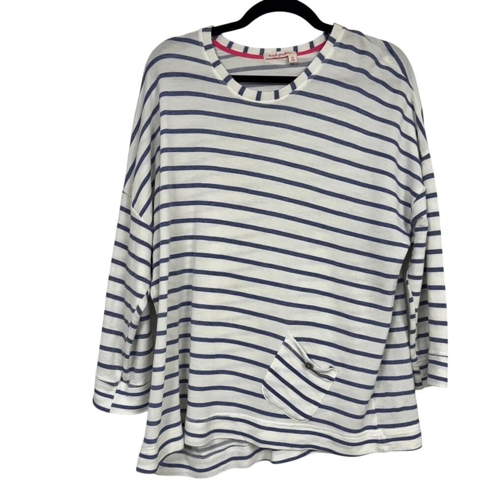 Fresh Produce Blue White Striped Tunic Sweater Women OS Beachy Oversized Slouchy